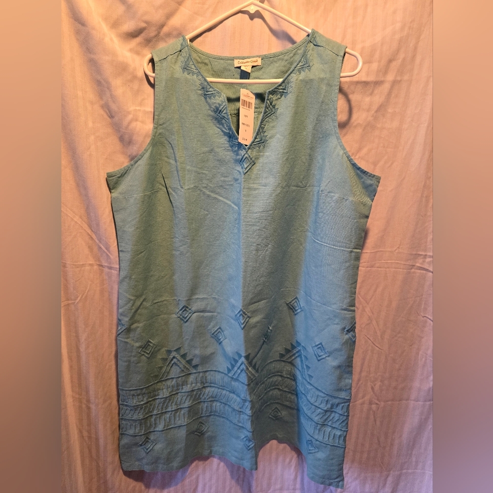 Coldwater Creek Blue Cotton/Linen Shift Dress 1X NWT
